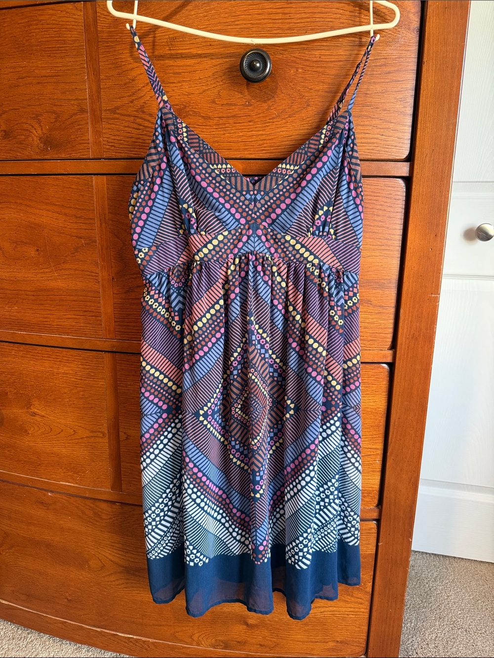 American Eagle Outfitters Navy Multi-Color Printed Midi Dress